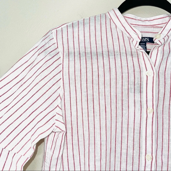 Chaps NWT White Red Stripe Bell Sleeve Button Down Linen Blend Top Small Women’s - Picture 3 of 11